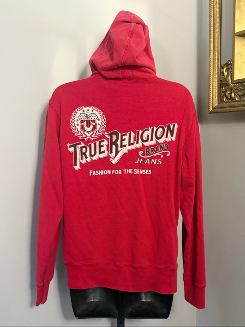 True Religion Medium Red Hoodie Full Zip Jacket Sweatshirt